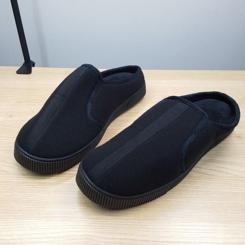 ISOTONER Slippers Mens Size 11 12 Black Slip On Open Back Plush Memory Foam